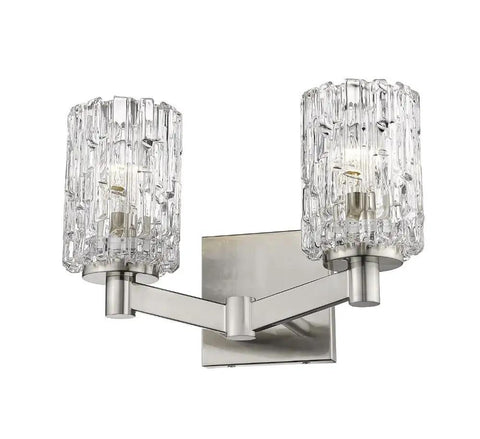Two Light Vanity Fixture With Crystal Glass Shades In Chrome Finish Modern Luxe Bath Light For Transitional Spaces
