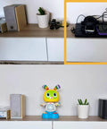 Before and after of a tidy setup using X Large Bamboo Cable Management Box With Magnetic Lid Black Cord Organizer For Power Strips Three Cutouts