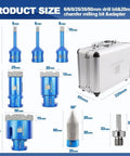 Dope Diamond Core Drill Bit Set For Porcelain Tile Ceramic Marble Granite Drilling With Diamond Drill Bits 6/6/8/25/35/50mm And Diamond Chamfer Finger Bits 0-4/5 Inch 5/8-11 Thread Grit 50/60 Adapter Included