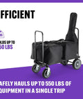All Terrain Utility Cart With 550 Pound Load Capacity Rolling Dolly For Heavy Duty Transport carrying black bags and gear