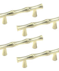 Set Of Four Bamboo Shape Cabinet Pulls In Brushed Gold Finish With Center Hole 2.5 Inches Including Screws 3.7 Inch Total Length Durable Zinc Alloy Drawer Pulls For Kitchen And Furniture