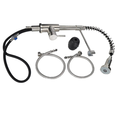 Maqulae 304 Stainless Steel Kitchen Faucet with Rotatable Gooseneck for parts including hoses and nozzle attachments.