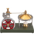 Retro Steam Engine Kit For DIY Assembly with spherical boiler, clear cylinder piston view, large flywheel, metal construction.