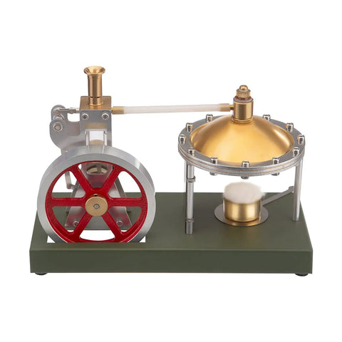 Retro Steam Engine Kit For DIY Assembly with spherical boiler, clear cylinder piston view, large flywheel, metal construction.