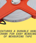 Open Reel Tape Measure With Retractable Blade, 300 Feet Dual Sided Tape For Track And Field, Long Jump, Construction, Workshop, Crafts, Real Handy Wind Crank, Durable Measuring Reel For Any Job with hand crank detail