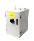 Killer 500W Industrial Benchtop Dust Collector And Lab Vacuum Extraction Unit For Fine Particle Removal Including Gypsum Resin And Metallic Debris With Hella Strong Suction Power, gray cabinet perspective.