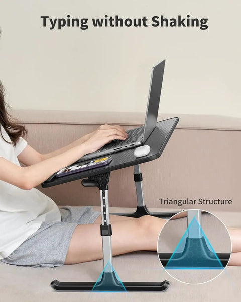 Adjustable Laptop Desk Tray For Bed And Couch Portable Folding Table With 5 Height Levels And 4 Tilt Angles in use