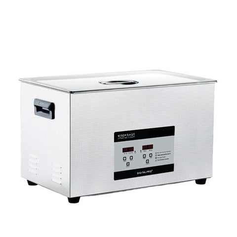 Heavy Duty Ultrasonic Cleaner With 30 Gallon Tank 40KHz 600W Heater Digital Timer with a stainless steel design for cleaning parts.