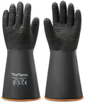 Top Shelf Heavy Duty Rubber Work Gloves With Super Grippy Anti Slip Palms And Hella Thick Durable Natural Latex Hand Armor For Tough Home Cleaning And Yard Chores, 14 inch, black latex.