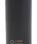 Straight Heavy Duty 1/2 Inch Drive 24 Millimeter 12 Point Deep Impact Socket Made From Beefy Chrome Moly Steel For Pro Shop Grinds And Tight Spot Access Rock Solid Fit Every Single Time in black finish.