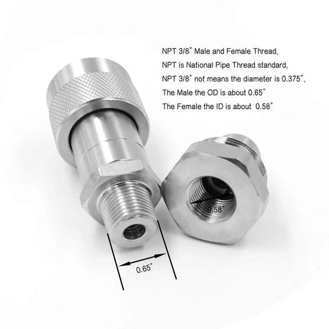 Three Eighths Inch NPT Poppet Beefed Up High Duty 10000 PSI Quick Connect Coupling with dimensions and threading detail.