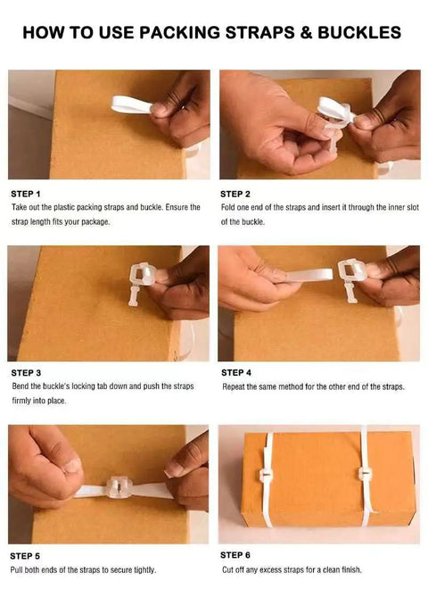 No Sweat Polypropylene Banding Strapping Kit With Dead Simple Dual Handle Packaging Tensioner instructions for use on packaging straps.