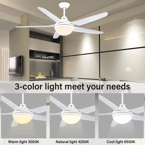 53 Inch Ceiling Fan With Lights And Remote For Bedroom And Living Room, Modern White Indoor Ceiling Fan in a kitchen setting