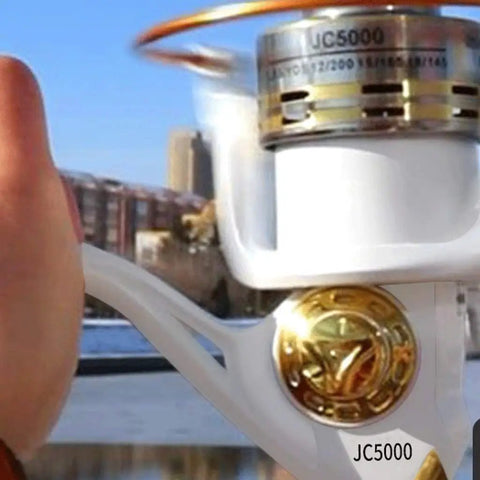 Beefy Saltwater Spinning Reel With Anti Corrosion Coating 9Kg Drag 12 Plus 1 Stainless Bearings close-up of handle in use