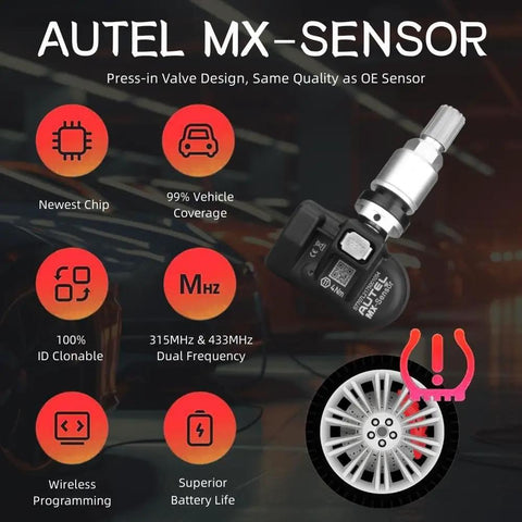 AUTEL MX-SENSOR, MX Sensor 2in1 Dual Frequency Tire Pressure Sensor 315MHz 433MHz Pack Of 20 With 100% Sensor ID Cloning, Relearn-Free Replacement For TPMS, Plug-And-Play Install