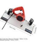 Heavy Duty Electric Tile Bevel Cutter For Snappy 45 Degree Chamfering With A Bombproof 1200 Watt Motor cranking 13000 RPM to slice ceramic profile, showing handle and dimensions