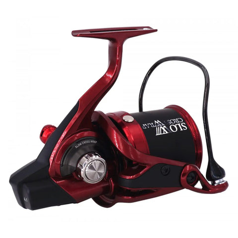 Red Basia Surf 45 SCW QD Surfcasting Reel For Long Casts In Big Waves With 4.1 To 1 Gear, 22 Pound Drag, side view
