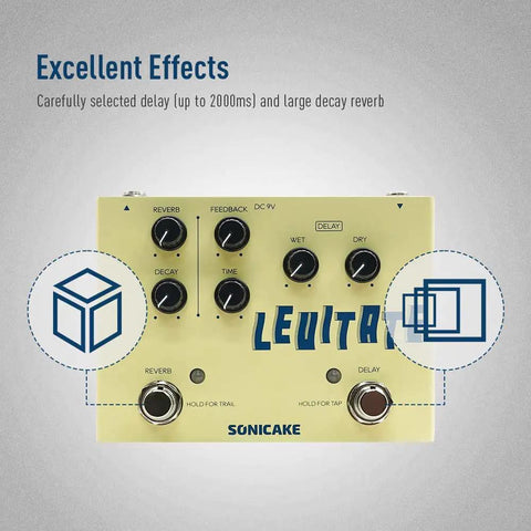 Top view of Delay And Reverb 2 In 1 Guitar Pedal With Tap Tempo Trail Decay And Buffer Bypass For Pristine Live Tone Digital Plate Reverb