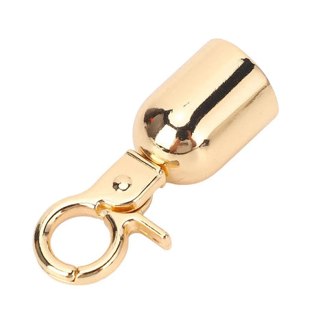 Gold zinc alloy bell-shaped rope end snap hook for leather craft use, part of 10 Pack Top Shelf Gold Rope End Snap Hooks, No Sweat Zinc Alloy Fastener Set With Screws.