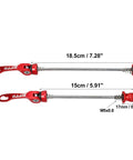 Red Quick Release Bike Skewers Set 2 Pack Front 15cm And Rear 18.5cm Aluminum Alloy Axles With M5x0.8 Thread Side View