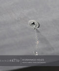 Close-up of 10x13 Ft Gazebo Replacement Polyester Canopy Top with drainage hole, showing water flow, gray outdoor sun shade.