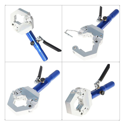Hydraulic A C Hose Crimper Tool with 7 Die Set, Hydra Krimp 71500 Kit in blue and silver aluminum for precise air conditioning repair
