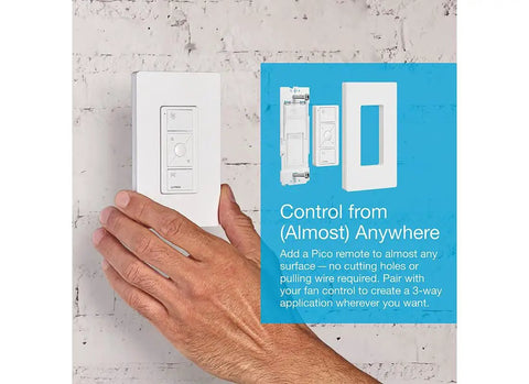 Installing Caseta Wireless Smart Fan Speed Control No Fuss Easy Install With Pico Remote Compatibility on white brick wall.