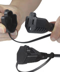 Close-up of Outdoor 3 Outlet Power Splitter With 90 Degree Flat Plug 1 To 3 Way Outlet Adapter 1.5 Ft SJTW 16AWG 3 Prong Power Cord