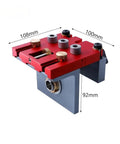 Multi Functional Woodworking Punch Positioner With Aluminum Alloy Tenon Locator For Precise Splicing And Plate Opening 3 In 1 Tool Setup, detailed view with knobs and dimensions.