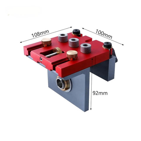 Multi Functional Woodworking Punch Positioner With Aluminum Alloy Tenon Locator For Precise Splicing And Plate Opening 3 In 1 Tool Setup, detailed view with knobs and dimensions.