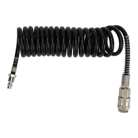 Hardcore Heavy Duty Coiled Air Hose 3 Meter Long Reinforced Premium Rubber Steel Build Resists Kinks Oils And Grease For Garage Shop Pneumatic Auto Repair Tasks Easy Flexibility Super Awesome For Mechanics And DIY Projects coiled air hose with metal fittings