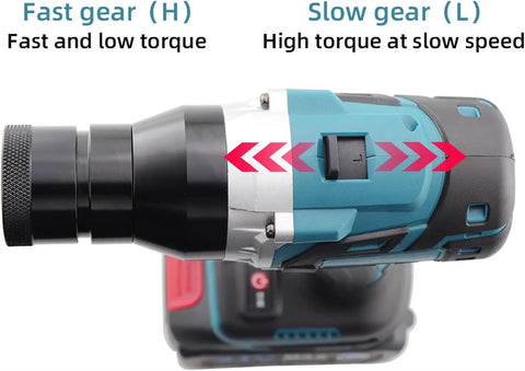 Beast Mode 26V Cordless Electric Rivet Gun With 2200Mah Battery showing fast and slow gear settings for various torque applications.
