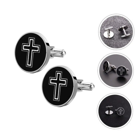 Cross Cufflinks For Men In Polished Titanium Steel With Black Finish Dope And Elegant Decorative Fasteners For Shirts