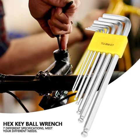 Heavy Duty Extended Ball End Hex Wrench Set With Chrome Steel Keys For Auto Repair And Home Fix It Projects Including Seven Durable Sizes To Tackle Any Tight Spot Like A Boss, 7-piece set in yellow holder