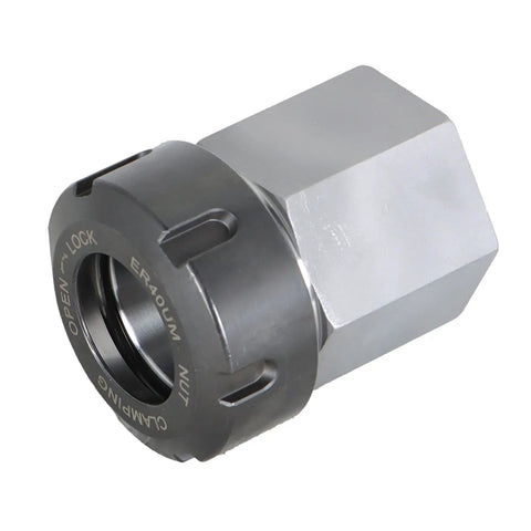 Beefy Precision ER 40 Collet Block for CNC lathes and engraving machines showing hex block detail with black locking collar