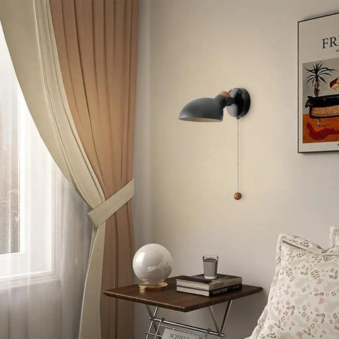 Industrial Style Wall Sconce With Pull Chain Switch Up Down Adjustable Metal Shade Retro Bedside Light For Mirror Bedroom Bathroom Hallway E26 E27 Socket Bulb Not Included LED CFL Compatible, black metal shade on wall