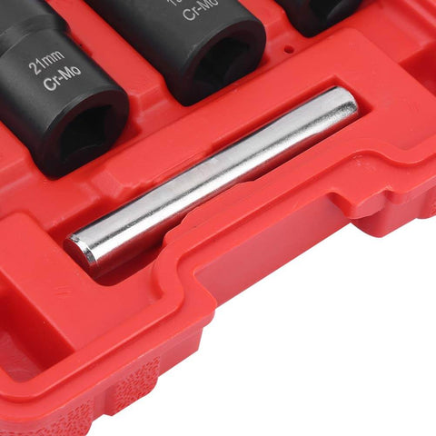 Heavy Duty Nut Extractor Socket Set For Screw And Fastener Removal, durable chrome molybdenum steel, 21mm, in red case