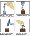 Illustration of installing Heavy Duty Swivel Leveling Feet for furniture and workbenches with T-nut, step-by-step guide shown.