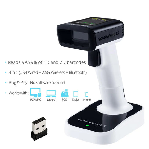 Portable Bluetooth 1D And 2D Barcode Scanner With LCD Display And Stand, Cordless Handheld Gun For Inventory, No Software Needed