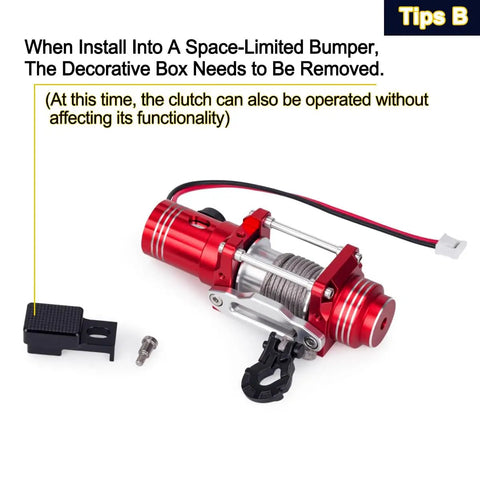 Sick Simulated Electric Winch Made From CNC Aluminum Alloy For 1 10 Rc Crawler Upgrade Parts With Realistic Red Finish and Synthetic Rope.