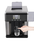 Dual Action Countertop Ice Maker And On Tap Cold Water Dispenser With Smooth Lcd Controls For Rapid Bullet Cube Crafting, user dispensing water.