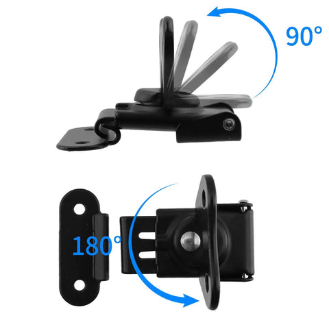No Nonsense Boss Grade Black Spring Loaded Butterfly Twist Latch And Keeper Four Pack, showing 90° and 180° angles for toolbox use.
