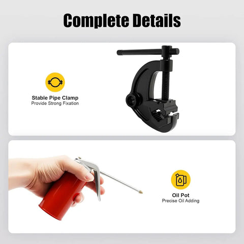 Stable pipe clamp and oil pot for No Sweat 200W Electric Pipe Threader For Half To 2 Inch Pipes, 26Rpm Copper Motor.