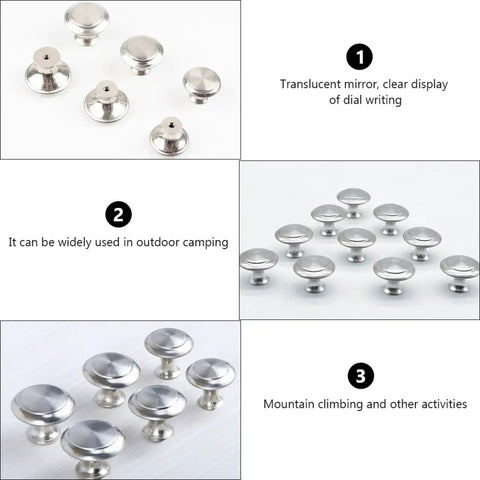 12 Pack 304 Stainless Steel Single Hole Cabinet Drawer Handles With Screws Silver Dome Shaped Door Pulls displayed in three sections