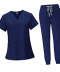 Women Scrub Set For Clinics And Spas Top And Jogger Pants Navy Blue XL Machine Washable And Easy Care Workwear All Day Comfort
