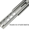 Close-up of Beefed Up Heavy Duty Soft Close Drawer Slides With Lock, Push To Open Drawer Runners, showing double row of steel balls.