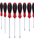 SoftFinish Grip Screwdriver Set 10 Piece With Slotted 3.0 To 6.5 Phillips 0 To 2 And Robertson 1 To 3 Ergonomic Non Slip Handles
