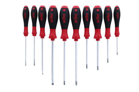 SoftFinish Grip Screwdriver Set 10 Piece With Slotted 3.0 To 6.5 Phillips 0 To 2 And Robertson 1 To 3 Ergonomic Non Slip Handles