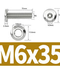 304 Stainless Steel M6 Flat Head Chamfered Socket Hex Bolts And Flange Nuts Hardware Kit with measurements