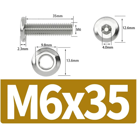 304 Stainless Steel M6 Flat Head Chamfered Socket Hex Bolts And Flange Nuts Hardware Kit with measurements